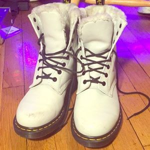 White Dr.Martens with white fur in shoes